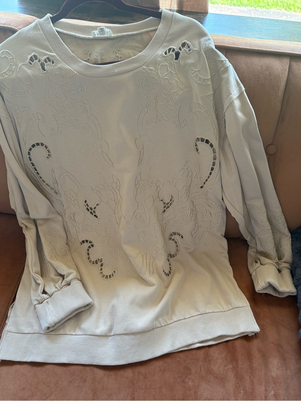 POL Cream Embroidered Cutout Pullover Sweatshirt
